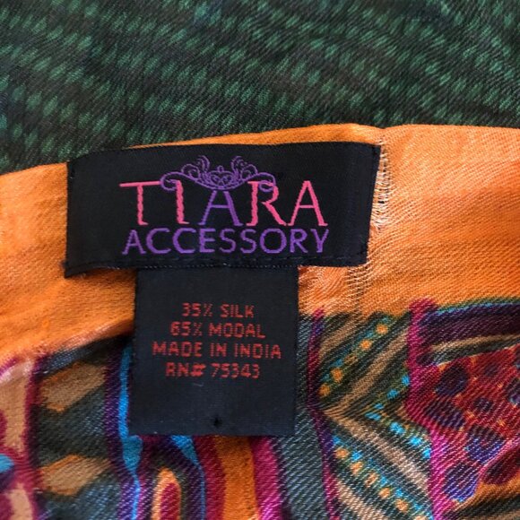 Tiara Accessory Scarf Green Multicolor Print Silk Modal Blend Soft 28x78in - Picture 7 of 8